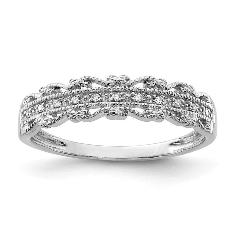 4mm Diamond Ornate Ring in Sterling Silver - Size 8